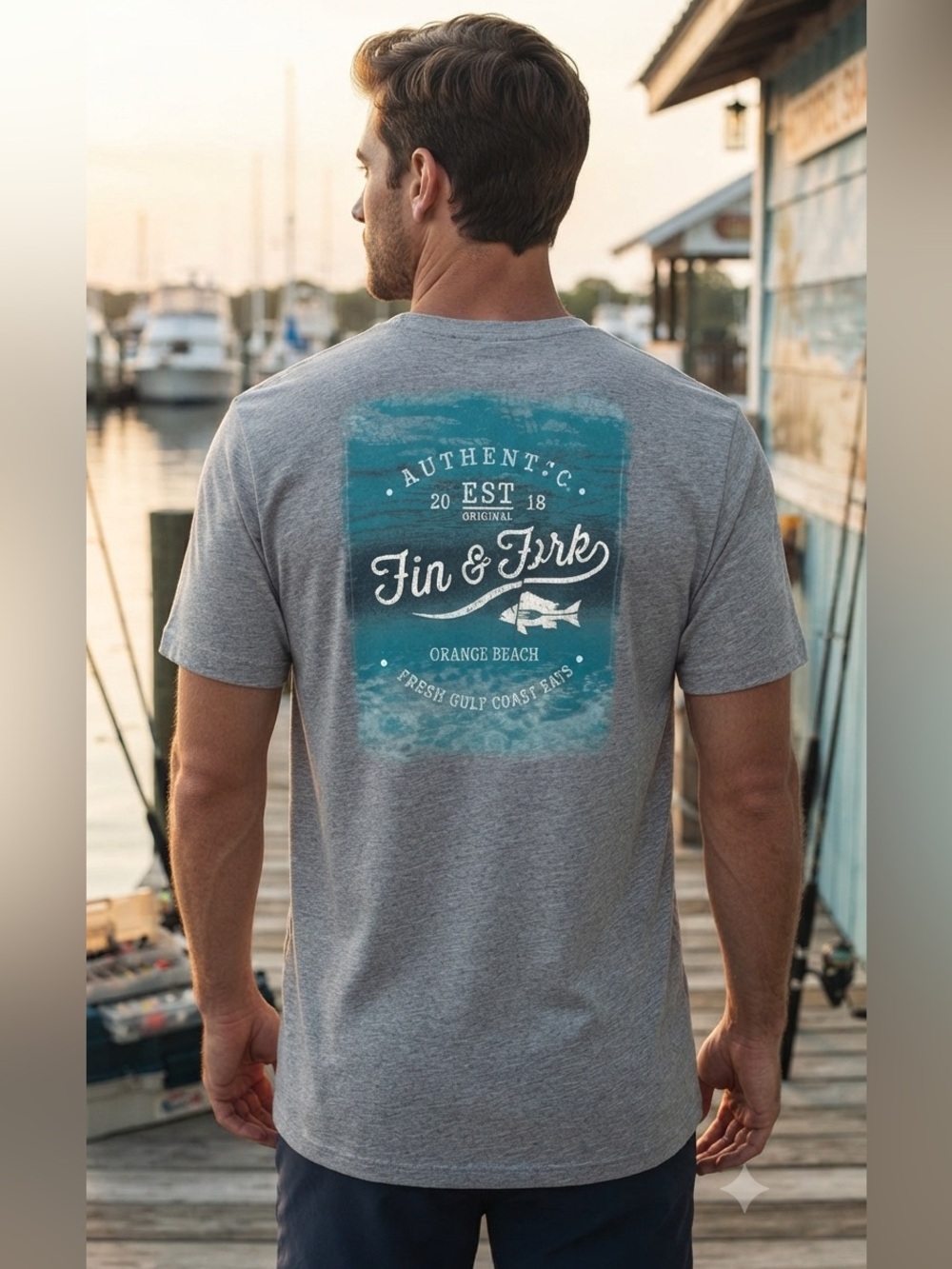 Gildan Men's Heather Gray Tee with Teal Coastal Graphic